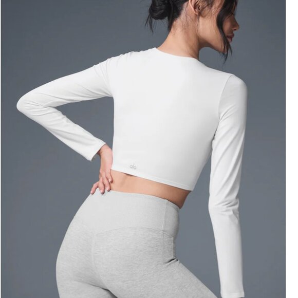 Alo Alosoft Crop Finesse Long Sleeve in White - Picture 1 of 5
